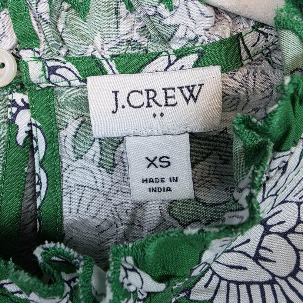 J Crew Blouse Womens XS Green Floral Ruffle Sleeveless High Neck Button Top - Picture 3 of 7